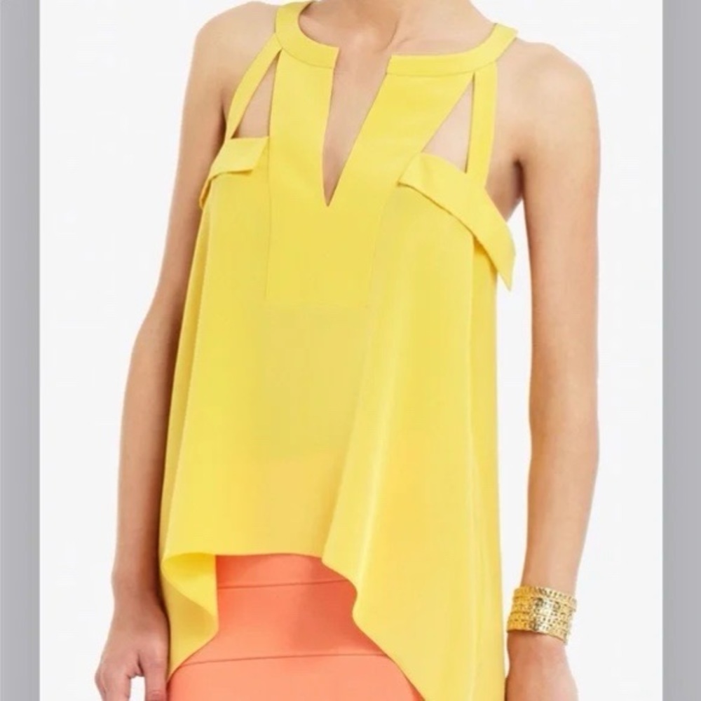 NWT BCBG Yellow Kayleen Silk Halter With Draped Hem Top
